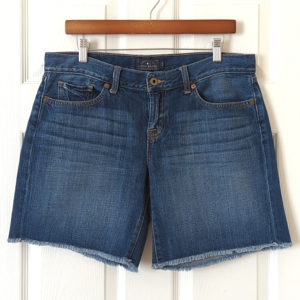 Lucky Brand Laguna Dark Wash High Waisted Cut Off Raw Hem Jean Shorts Blue 6/28